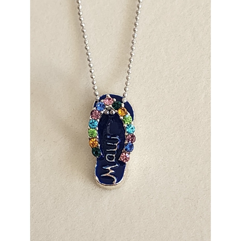 MAUI Signed Jeweled Slipper 18k White Gold Plate Ball Chain Necklace FREE $HIP!!